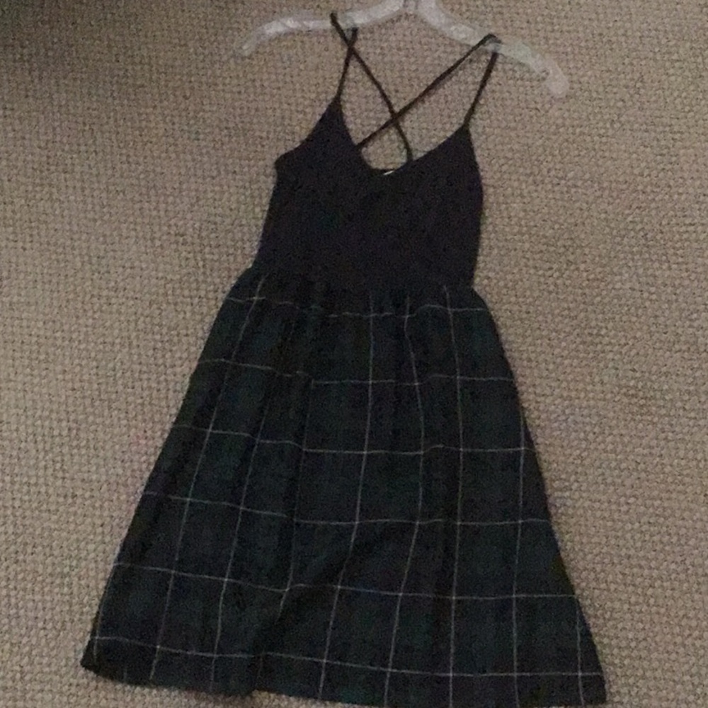 Dark blue and plaid dress